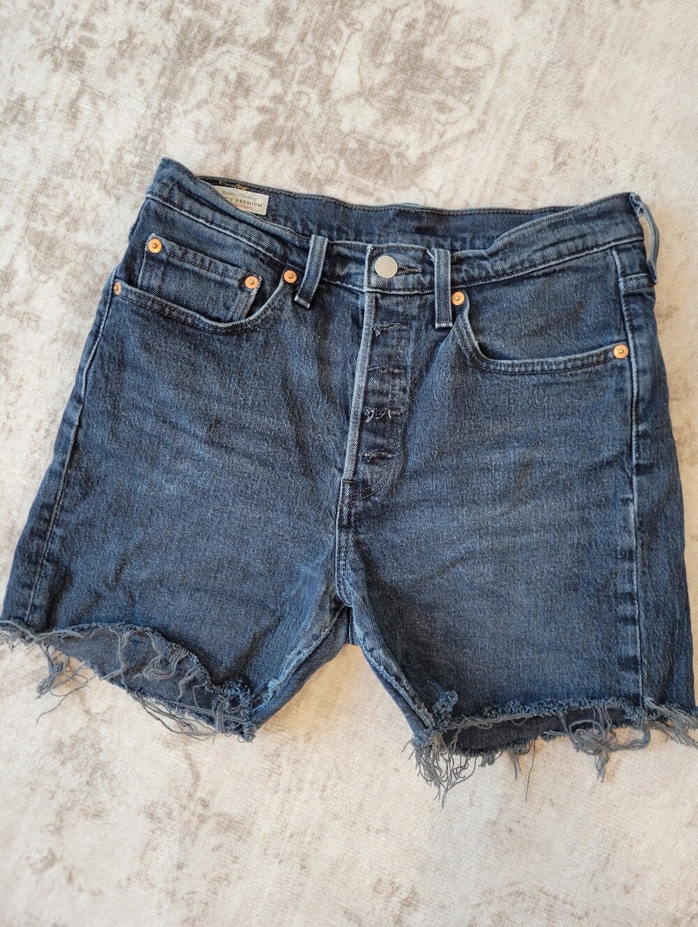 Levi's Womens 27 Dark Wash Button Fly Cut Off Shorts Grunge Streetwear